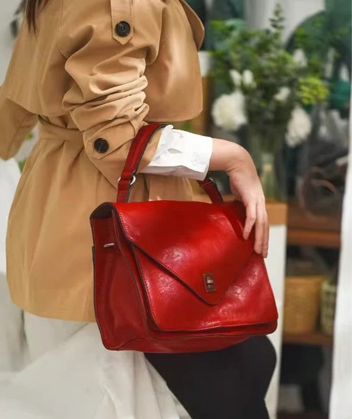 Solid Durable Leather Tote Handbag