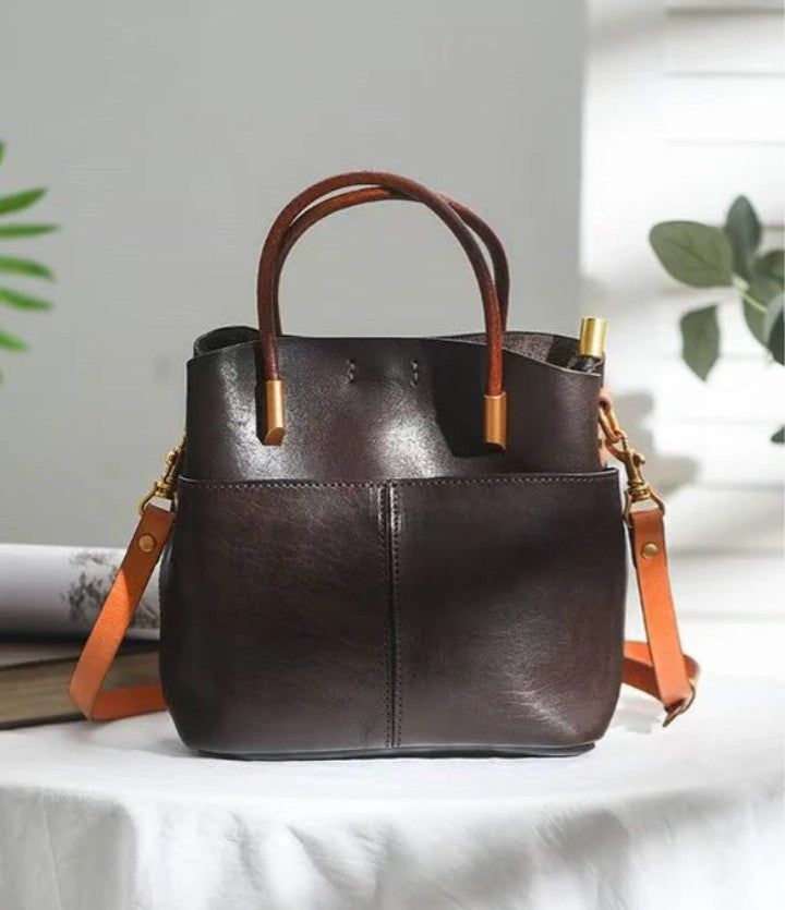 Style Orange Durable Large Leather Tote Handbag