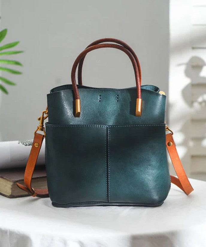 Style Orange Durable Large Leather Tote Handbag