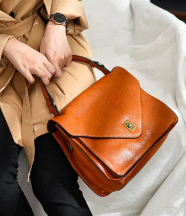 Solid Durable Leather Tote Handbag