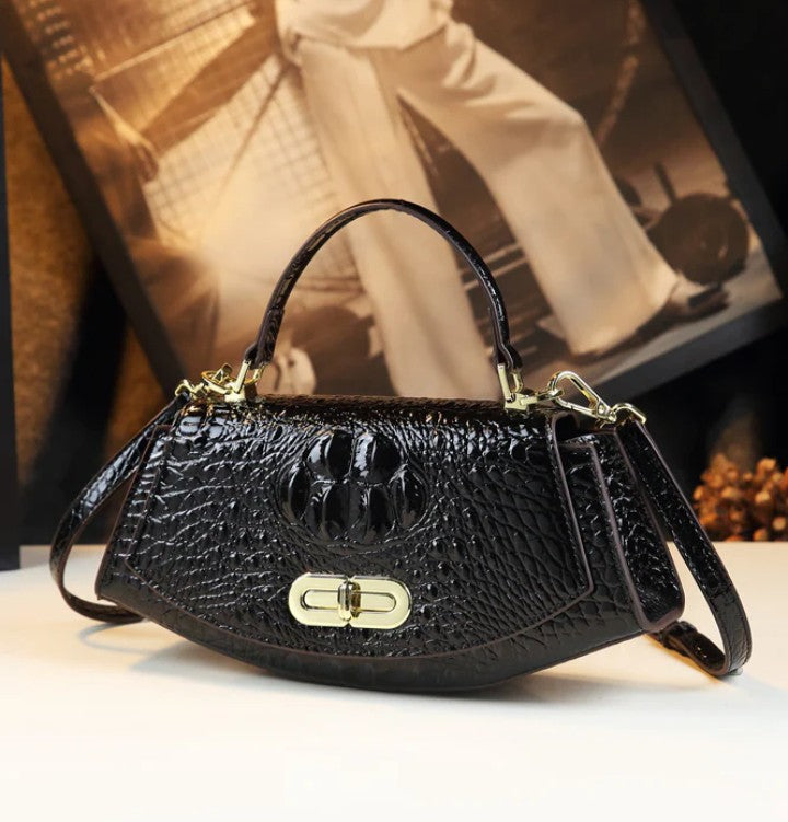 Orange Crocodile Pattern Durable Leather Tote Handbag