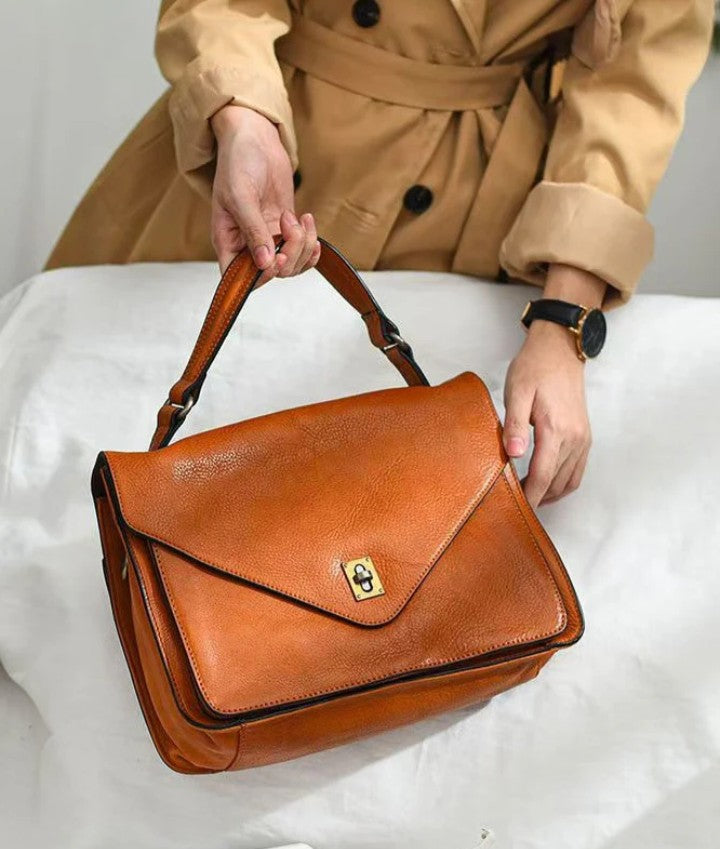 Solid Durable Leather Tote Handbag