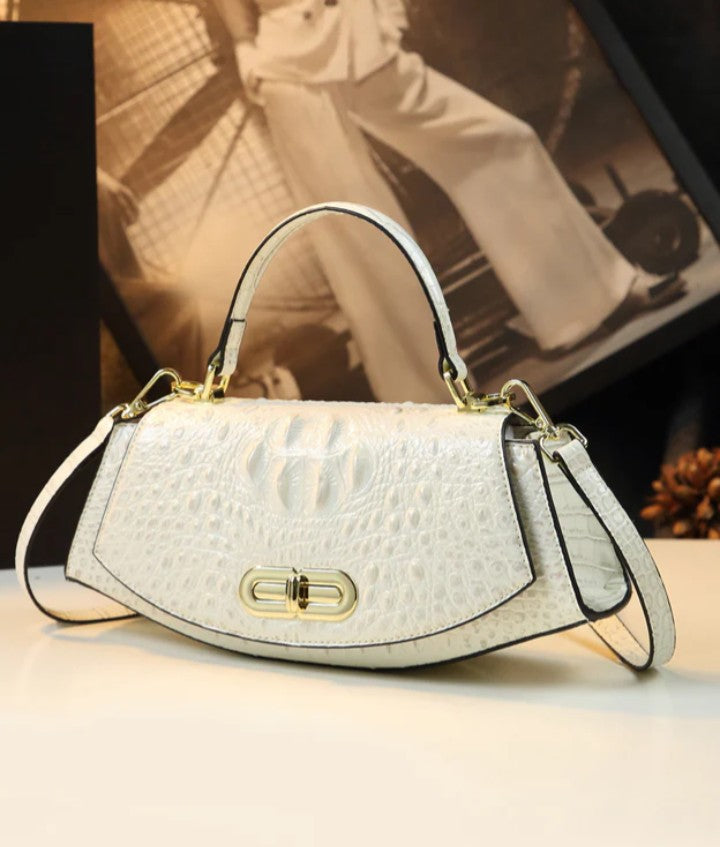 Orange Crocodile Pattern Durable Leather Tote Handbag