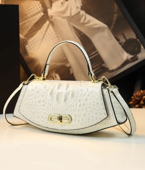 Orange Crocodile Pattern Durable Leather Tote Handbag